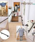 Rock Solid Wrought Iron Stair Railing Black Handrail For Staircase With Concealed Screw Mounts, shown in family home for safety.