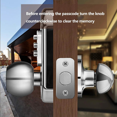 Side view of a Keyless Entry Door Lock With Keypad And Deadbolt Stainless Steel 304 Mechanical Lock on a wooden door.