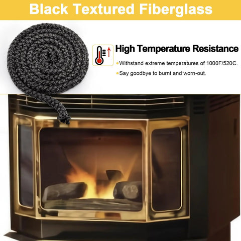 Adviace 842-2350 stove door gasket rope, 7/8 in x 7 ft, graphite-impregnated fiberglass seal, coil with stove front