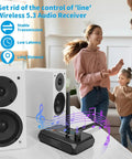 Bluetooth 5.3 Receiver For Home Stereo And Speakers With RCA Optical And 3.5mm AUX, Low Latency HD Music, Wireless Audio Stream in use
