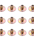 Hardcore 12 Piece Pack Of 5/16-18 Brad Hole Tee Nuts In Rust Resistant Zinc Plated Carbon Steel arranged in rows.