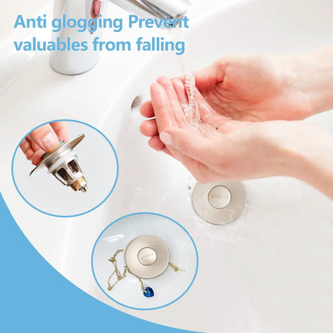 Brushed Nickel 2 In 1 Pop Up Sink Stopper And Strainer For Universal Bathroom Drain Fits 1.1 To 1.5 Inch Pipes Keeps Hair Out