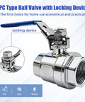 2 Pack 1 Inch Stainless Steel Ball Valve Full Port Shut Off With Locking Device NPT Female X Female 304 Stainless Vinyl Handle