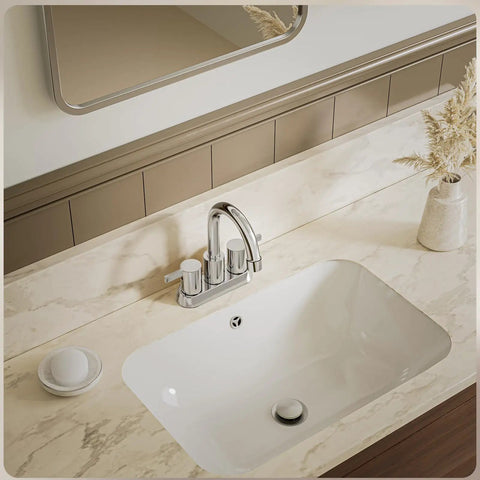 Brushed Nickel 4 Inch Centerset Bathroom Faucet With Two Handles Lead Free And Durable Includes Copper Pop Up Drain