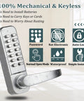 Keyless Entry Door Lock With Handle And Mechanical Keypad Digital Combination Front Door Lock Set No Fuss Weatherproof Outdoor Gate Lock For Fences Reversible Handle Auto Lock Easy Install Silver
