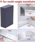 Multi-angle installation view of Flat Handrail Extension Connector 100mm 4 Pack For HT10 HL10 HT14 Rails with angles at 90°, 120°, 135°, and 180° showcasing seamless connections.