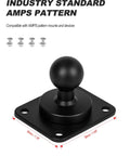 Badass Two Pack Four Hole AMPS Dashboard Mount With 20MM Ball And Complete Hardware Kit For GPS Tablets on a black metal base.