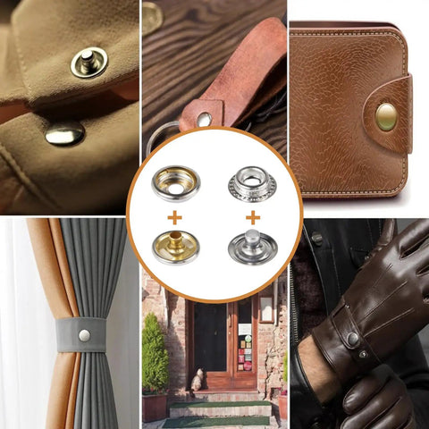 Snap Fastener Setter Tool Kit With Ten Sets And Fifty Snaps One Hand Punch Die Included All In One Repair Kit uses on fabric and leather