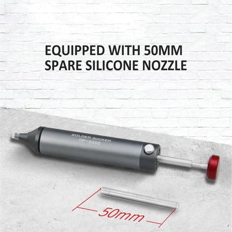 SS-02 Desoldering Solder Sucker Pro-Grade Desoldering Tool with 50mm silicone nozzle and spare component