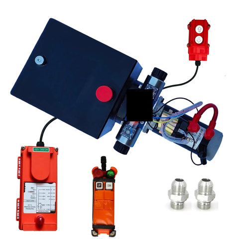 1pc 48V DC Hydraulic Power Unit 1.2 KW With Remote Control Electric Lifting Platform System and accessories view.