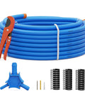 Three Quarter Inch Inner Diameter 100 Feet Compressed Air Tubing Kit With Clips, Fasteners, Bevel Tool And Pipe Cutter, Heavy Duty HDPE Aluminum HDPE Tubing Fittings Not Included, Ideal For Home Garage And Workshop Air Lines.