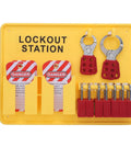 Wall Mounted Lockout Tagout Station Kit For The Shop Floor DeformationProof Heavy Duty PC Safety Supply Bright Yellow Boss Level Safety Visibility Open Design 15.2 X 11.4 Inch Enhanced Security For Energy Control Programs, yellow PC station with locks