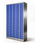 Side view of Heavy Duty 100 Drawer Parts Cabinet With Adjustable Dividers And Labels, Steel Hardware Organizer for garage and workshop