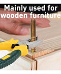 Person using pliers on M8x50mm double ended hanger bolt for wooden furniture assembly.