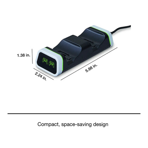Dual PS5 Controller Charging Station With Rapid Safe Power Indicators Slick Space Saving Build dimensions shown from above