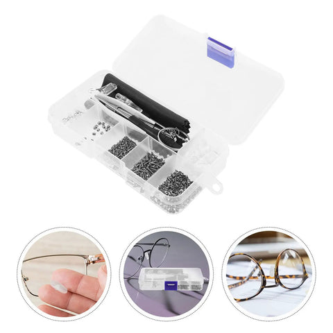 Ultimate Eyeglass Repair Kit Featuring Replaceable Nose Pads And Micro Screwdriver With Assorted Glasses Screws in a compact case.
