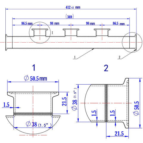 GOGOUP 1.5 in tri-clamp manifold, 3-way sanitary fitting in polished 304 stainless steel.
