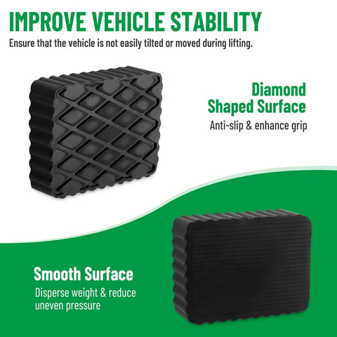 Racewill 4-pack solid rubber auto lift pads, black diamond-textured anti-slip blocks, 6-1/3 x 4-3/4 x 1 in.