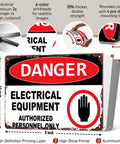 Danger Electrical Equipment Authorized Personnel Only Metal Sign 8x12 Inch Aluminum Wall Decor with details and dimensions