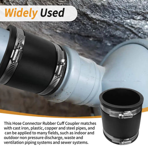 2 Inch PVC Pipe Coupling With Rubber Hose Clamps For DIY Flex Connection And Drain Repair, Dust Hose Upgrade, Plumbing Connector