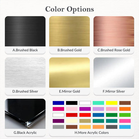 Color options for Dope Fully Customizable 3D Laser Cut Acrylic Sign For Wall Display, including brushed and mirror finishes.
