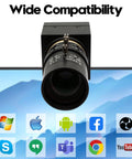 8MP USB Camera With 10X Optical Zoom And 5 To 50mm Varifocal Lens For PC And UVC WebCam with software icons displayed