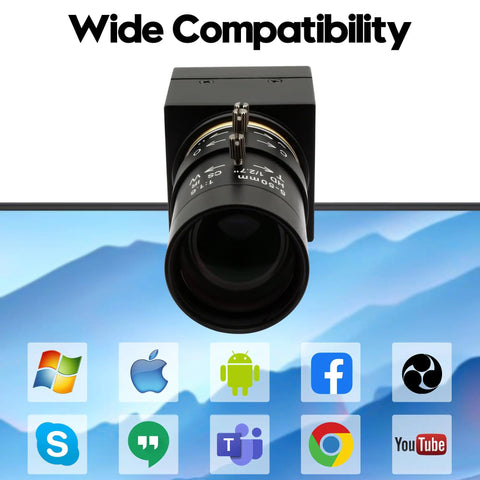 8MP USB Camera With 10X Optical Zoom And 5 To 50mm Varifocal Lens For PC And UVC WebCam with software icons displayed