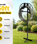 Heavy Duty Freestanding Garden Hose Holder With 50ft Kink-Free Water Hose Kit in a garden setting