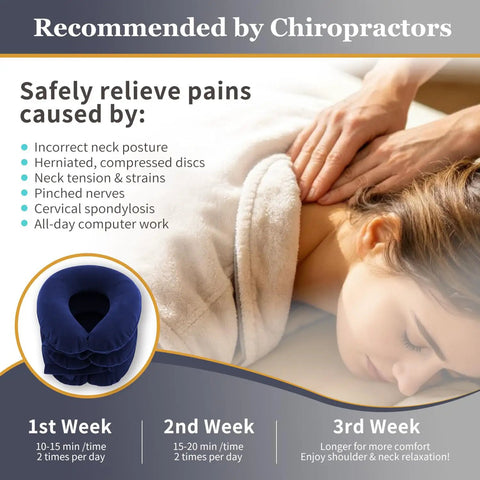 Recommended by chiropractors, motorized One Click Neck Traction Device With Built In Motor And Battery For Instant Home Pain Relief.