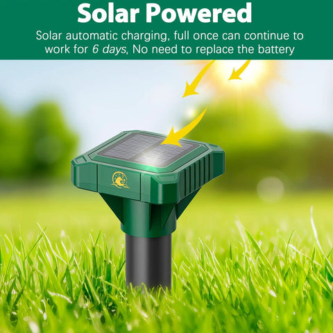 Solar Powered Mole And Gopher Deterrent with Ultrasonic Waves in grassy lawn