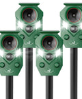 Solar Powered Ultrasonic Animal Repellent 4 Pack Waterproof Cat Deterrent With Flashing Lights And Motion Sensor For Outdoor Yard four green stakes