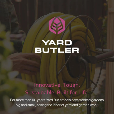 Wall Mounted Swivel Hose Reel with 180 Degree Swivel, 100 Foot Hose in use with yellow hose and branding