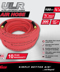 Ultra Lightweight Rubber Air Hose 3 Eighth Inch By 100 Feet With 3 Eighth Inch NPT Ends Kink Resistant Ozone Resistant Heavy Duty Flex