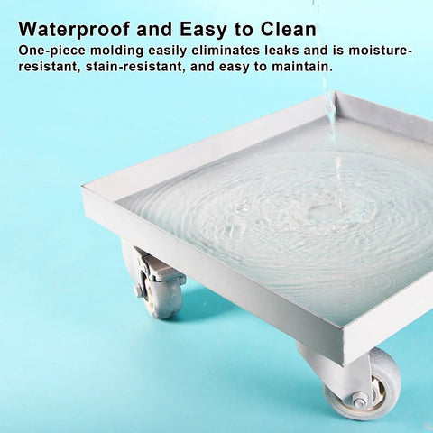 Heavy Duty Stainless Steel Drip Pan With Wheels For Plants And Appliances Oil Drain Pallet And Water Tray 100x50 cm, showing leak-proof design