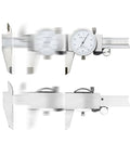 0-6 Inch Four Way Dial Caliper with Shock Proof Imperial Carbon Steel Housing, shown with measurement dial and sliding scale