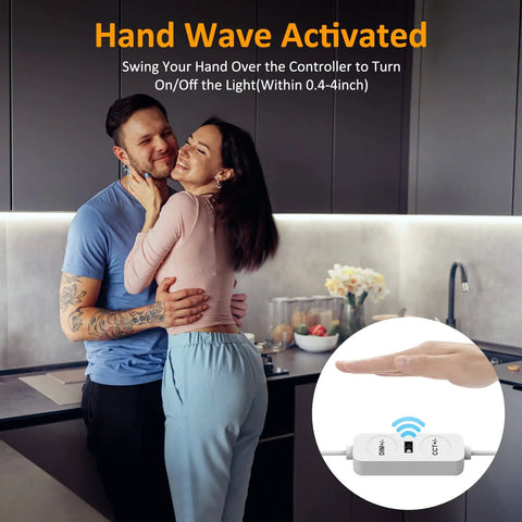 Hand Wave Activated 20ft Tunable White LED Strip Light With 672 LEDs Dimmable 3000K 6500K 24V in kitchen setting