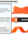 Adjustable Bike Rack Strap Set 24 Inch Bicycle Wheel Stabilizers With Gel Grip Heavy Duty Non Slip Straps, orange close-up