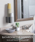 Two Seat Cup Dispenser Wall Mount For Two To Sixteen Ounce Paper And Plastic Cups Adhesive Cup Holder in bathroom setup