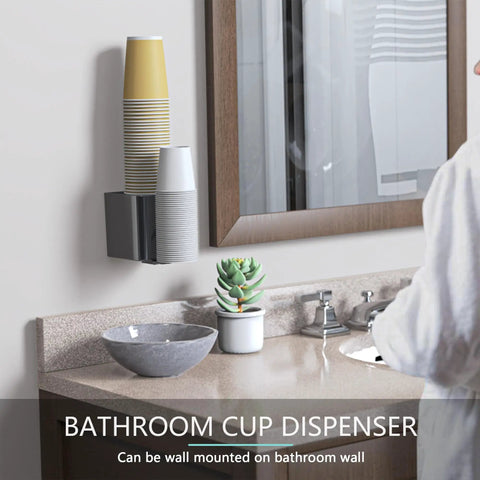 Two Seat Cup Dispenser Wall Mount For Two To Sixteen Ounce Paper And Plastic Cups Adhesive Cup Holder in bathroom setup