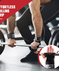 Heavy Duty Double Layer Leather Weight Lifting Wrist Straps With Adjustable Neoprene Padding For Deadlift And Powerlifting in use during a deadlift.