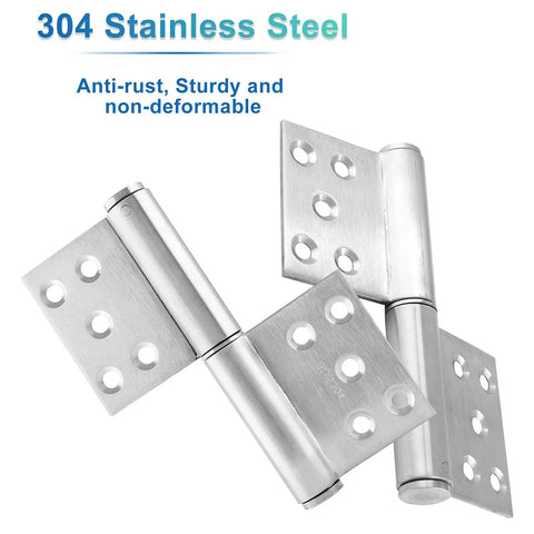 Tough As Nails 5 Inch Heavy Duty Lift Off Hinges, 304 Stainless Steel Detachable Cabinet And Window Door Mounts, showing detailed hinge structure.
