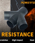 Heavy Duty Three Way Dust Collection Fitting With Y Shaped Splitter showing durable ABS material and resistance to scratches and heat.
