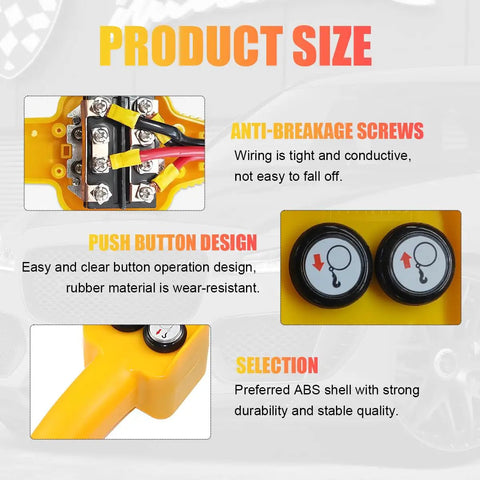 Beefed Up Winch Controller With Push Button Remote For 1500 To 5000 Lbs Rugged Jobs 12V Electric Wired Capstan Handheld Controller Easy Replacement For Off Road Towing Accessories, yellow ABS shell close-up
