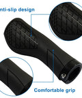 Ergonomic Bike Grips With Shock Absorption, Dual Density Silicone For Ultimate Comfort, showing anti-slip texture and comfortable grip