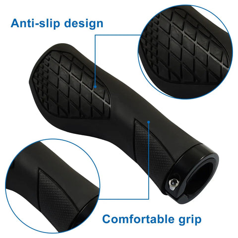 Ergonomic Bike Grips With Shock Absorption, Dual Density Silicone For Ultimate Comfort, showing anti-slip texture and comfortable grip