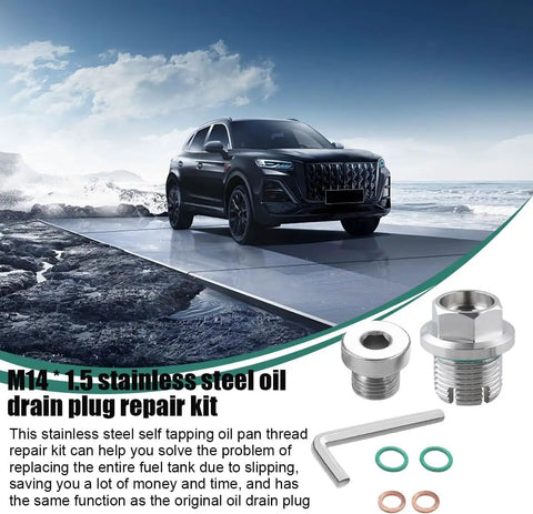 Heavy Duty Oversize Piggyback Oil Drain Plug Kit For M14.1-1.5 x 15mm Stainless Steel Oil Pan Thread Repair With SUV