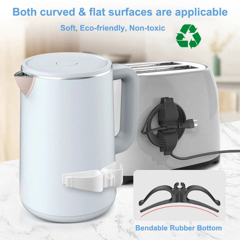 Upgraded Cord Organizer For Appliances Eight Pack Stick On Cable And Wire Organizer on kettle and toaster.