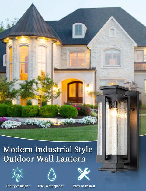 Dusk To Dawn Outdoor Wall Lanterns Large Exterior Porch Lights With Seeded Glass IP65 Waterproof Sconces on modern house