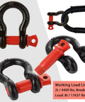 Eight Pack One Half Inch D Ring Shackles, Screw Pin Beefy Heavy Duty Gear For Towing And Off Road Recovery, 2 Ton Working Load Limit And 8 Ton Breaking Strength, Carbon Steel Chain Shackles Clevis Set displayed with bold black and red accents