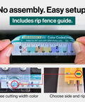 Ride Safe 3D Push Block With Grippy Grip Pad And Kickback Crusher for Nail Down Tight Cuts, showing a rip fence guide index.